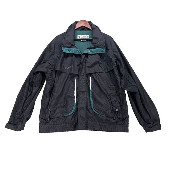 Vintage Columbia Winter‎ Game Ski Jacket Snap Full Zip Mens Large Black Green - Picture 1 of 10